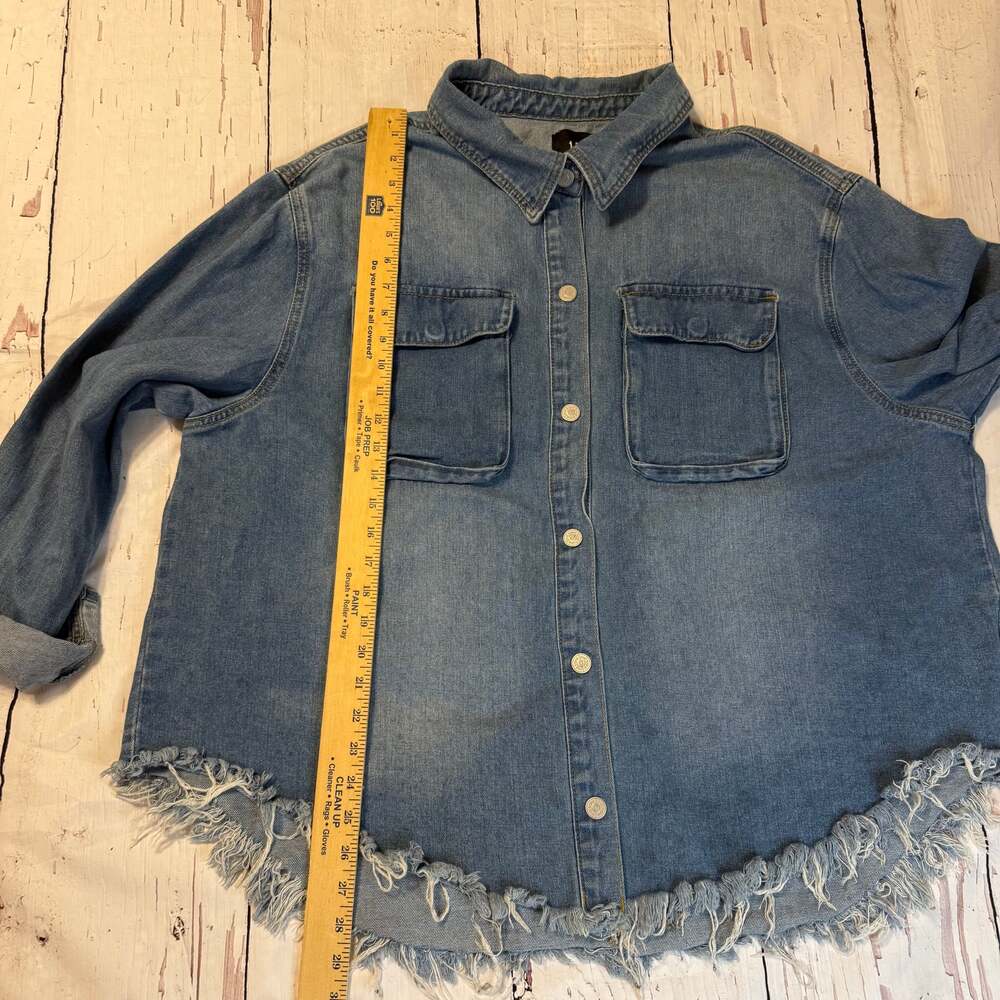 Raw Hem Collared Neck Denim Jacket 3x - Picture 7 of 8